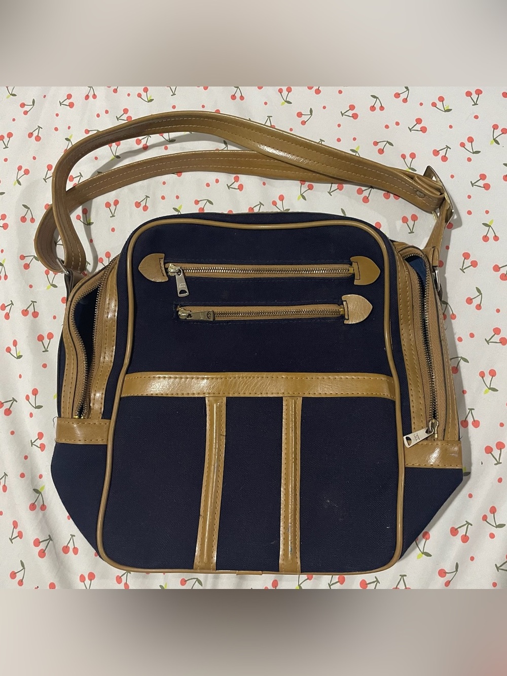 Vintage Interpur Navy and Tan Crossbody travel Shoulder Bag